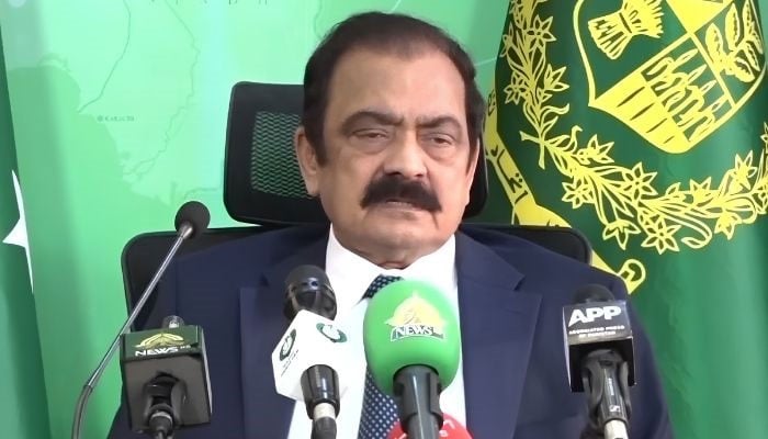Adviser to Prime Minister on Political Affairs Rana Sanaullah addresses a press conference on October 7, 2026. — X/ @pmln_org/screengrab