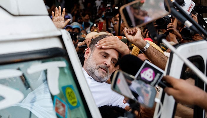 Indian opposition leader Rahul Gandhi is detained by police, during a protest organized by opposition parties demanding the resignation of Chief Election Commissioner Gyanesh Kumar, in New Delhi, India, October 7, 2026. — Reuters
