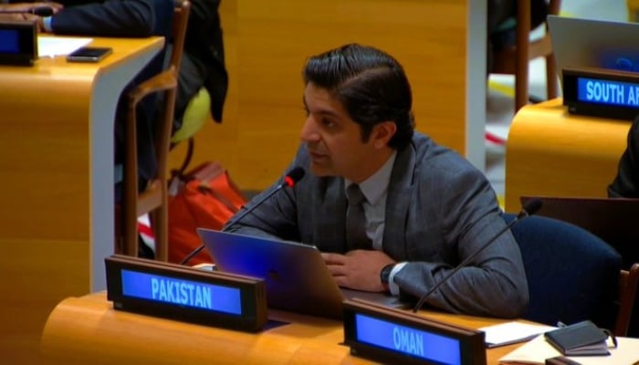 Muhammad Jawad Ajmal, counsellor at Pakistan’s Permanent Mission to the United Nations,  speaking at the UN. —X@PakistanUN_NY