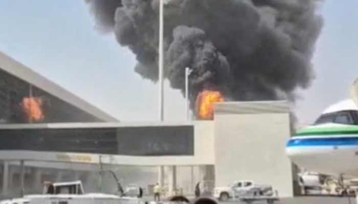 Smoke and flames rise from King Khalid Airport, after Yemen’s Houthis said they attacked the airport, in Riyadh, Saudi Arabia, October 8, 2026. — Reuters