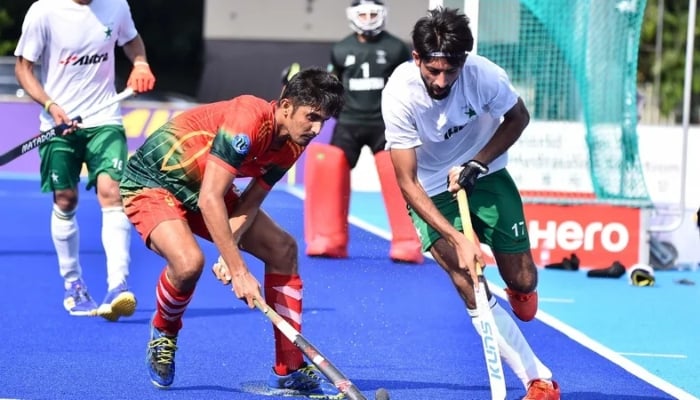 Pakistan and Bangladesh players in action during their hockey match in this undated image. — FIH