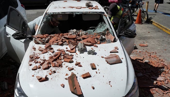 A car damaged by falling debris after an earthquake struck near the southern coast of Panama, in Panama City, Panama, October 9, 2026. — Reuters