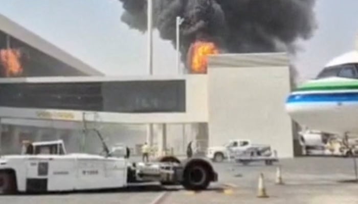 Smoke and flames rise from King Khalid Airport after Yemen’s Iran-backed Houthis said they attacked the airport in Riyadh, Saudi Arabia, on October 8, 2026, in this screengrab obtained from a social media video.— Reuters