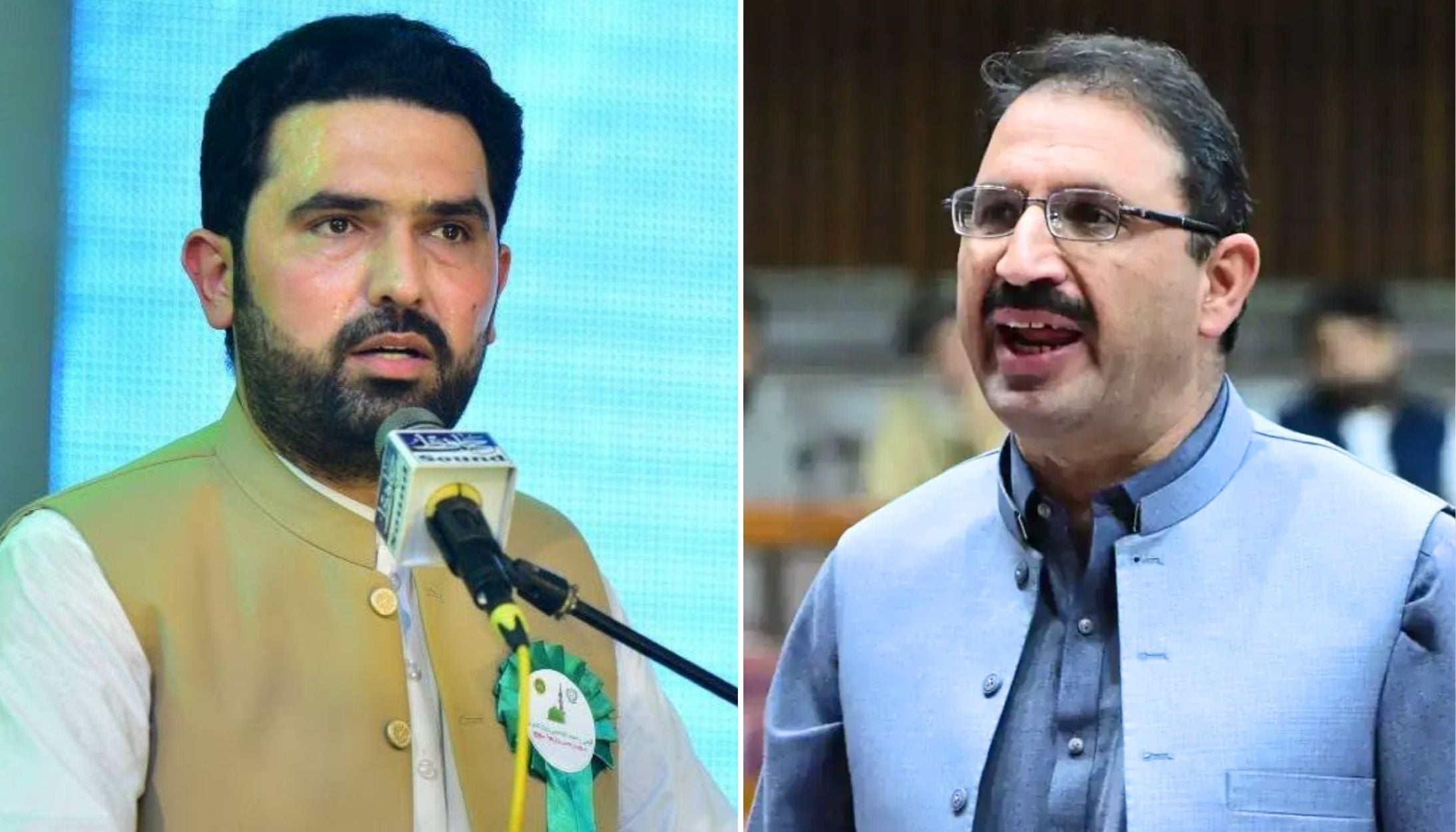 This collage shows Khyber Pakhtunkhwa Chief Minister Sohail Afridi (eft) and PTI KP President Junaid Akbar. — @Facebook/National Assembly