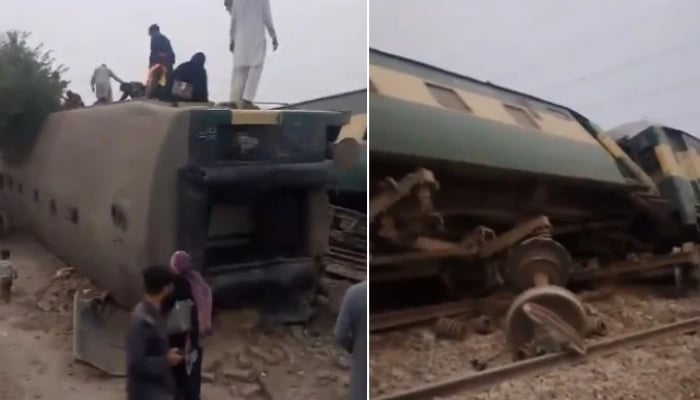 Rescue workers carry out operations around the derailed coaches of the Rehman Baba Express near Sher Shah Bridge in Multan, October 13, 2026. — Screengrab via YouTube/Geo News