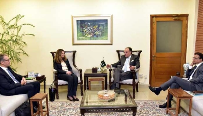 IMF Mission Chief Iva Petrova holds a wrap up session with Finance Minister Senator Muhammad Aurangzeb at the Q Block Pak Secretariat Islamabad, October 8, 2026. — X/@Financegovpk
