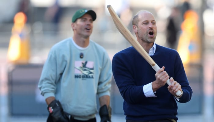 Prince William puts cricket skills on display in front of Buckingham Palace