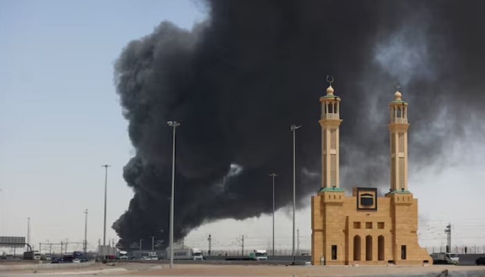 Smoke billows from a Saudi Aramco petroleum storage facility after an attack in Jeddah, Saudi Arabia, on March 26, 2022.— Reuters