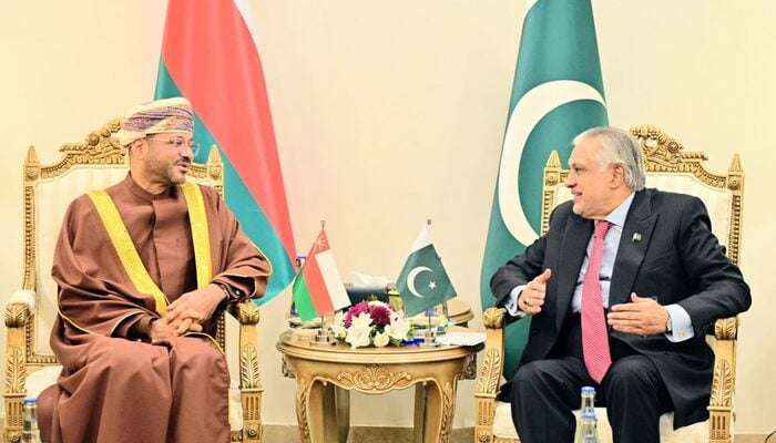 Oman’s Foreign Minister Sayyid Badr bin Hamad bin Hamood Al Busaidi and Deputy Prime Minister and Foreign Minister Ishaq Dar pictured at their meeting at Ministry of Foreign Affairs. — X@ForeignOfficePk