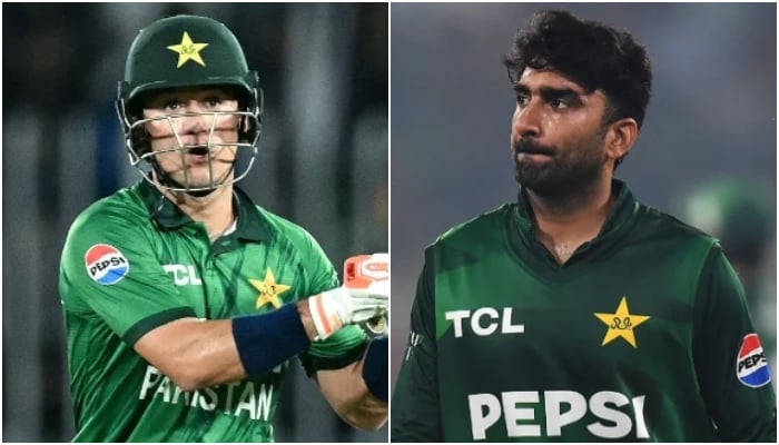Pakistan batter Maaz Sadaqat (left) and pacer Salman Mirza. — PCB/AFP/File