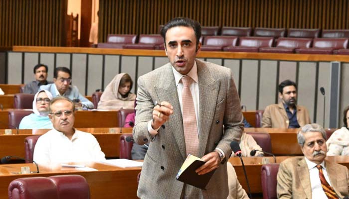 PPP Chairman Bilawal Bhutto-Zardari addresses the National Assembly on Oct 14, 2026. — X/@MediaCellPPP