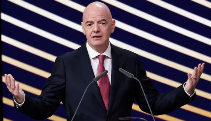 Fifa president Gianni Infantino speaks during the 50th Ordinary UEFA Congress in Brussels, Belgium on February 12, 2026. — Reuters