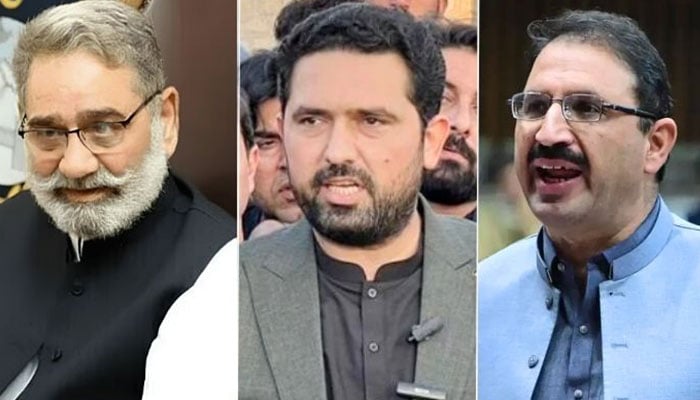 (From left) This collage shows Khyber Pakhtunkhwa Speaker Babar Saleem Swati, dysfunctional chief minister Sohail Afridi, and Pakistan Tehreek-e-Insaf KP President Junaid Akbar. — APP/NNI/Facebook/NationalAssemblyOfPakistan/File