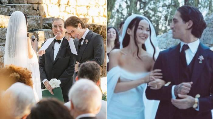 Dove Cameron's wedding vows make Damiano David cry-laugh in new photos