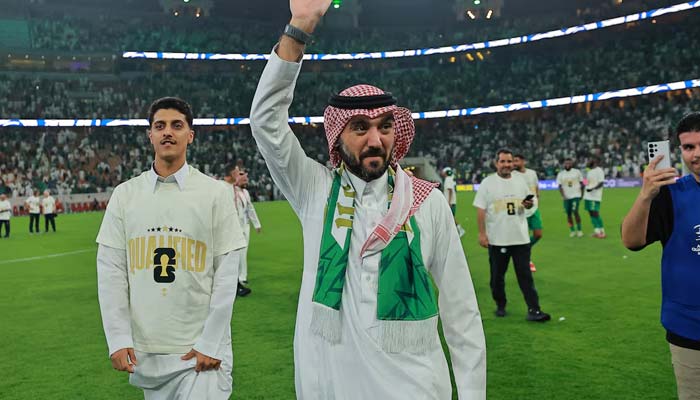Minister of Sports of Saudi Arabia, Abdulaziz bin Turki Al-Faisal celebrates after qualifying for the FIFA World Cup 2026. — Reuters