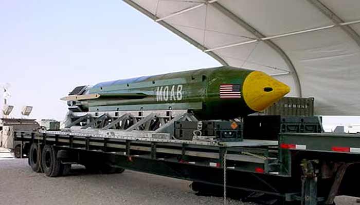The GBU-43/B Massive Ordnance Air Blast (Moab) bomb is pictured in this undated handout photo. — Reuters