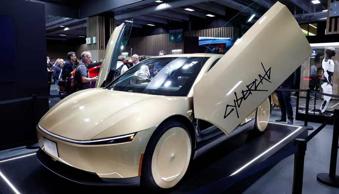 A Tesla Cybercab autonomous driverless vehicle on display at the 2026 Paris Motor Show in Paris, France, October 13, 2026.— Reuters