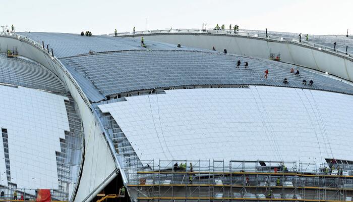 Workers carry out construction work at Aramco Stadium, one of the main stadiums set to host the 2027 AFC Asian Cup, in Khobar, Saudi Arabia, July 9, 2026. — Reuters