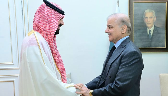 Newly arrived Ambassador of the Kingdom of Saudi Arabia Dr Rajeh Tami Albugamy calls on Prime Minister Shehbaz Sharif in Islamabad on October 16, 2026. — PMO