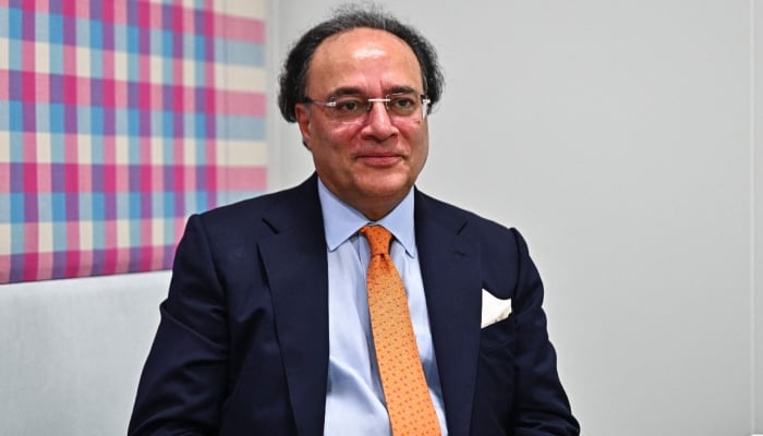 Finance Minister Muhammad Aurangzeb sits during an interview with AFP at the Annual Meetings of the International Monetary Fund (IMF) and the World Bank Group (WBG) at the Queen Sirikit National Convention Center (QSNCC) in Bangkok, October 17, 2026. — AFP