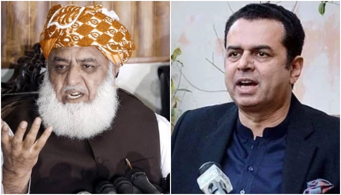 This collage shows JUI-F chief Maulana Fazlur Rehman (left) and Minister of State for Interior Talal Chaudhry. — APP