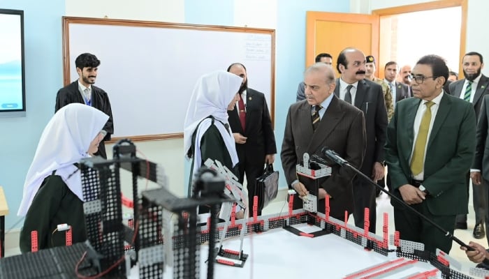 Prime Minister Muhammad Shehbaz Sharif interacts with students at Daanish School in Islamabad on 18 October 2026. — APP