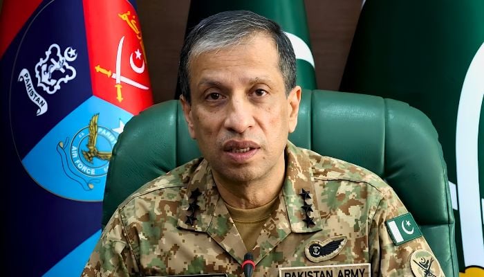 Inter-Services Public Relations (ISPR) Director General Lt Gen Ahmed Sharif Chaudhry speaks during an interview, October 19, 2026. — Screengrab via YouTube/Geo News