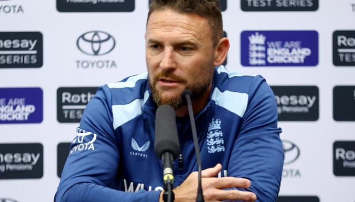 Englands white-ball head coach Brendon McCullum during the press conference after the match on June 29, 2026. — Reuters