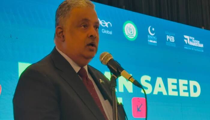 Pakistans Ambassador to the United States Rizwan Saeed Sheikh addressing the session. — Reporter