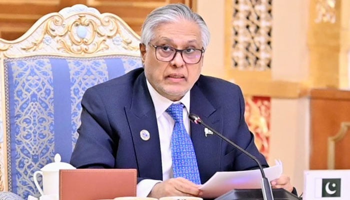 Deputy Prime Minister and Foreign Minister Ishaq Dar addresses the narrow-format session of the Shanghai Cooperation Organisation (SCO) Council of Heads of Government meeting in Dushanbe on October 20, 2026. — X/ @ForeignOfficePk