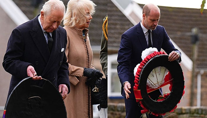 King Charles and William share warm smiles before laying wreaths at Aberfan