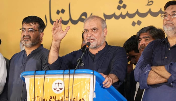 Jamaat-e-Islami Emir addresses the long march in Multan, on September 22, 2026. — Facebook@JIPOfficial1