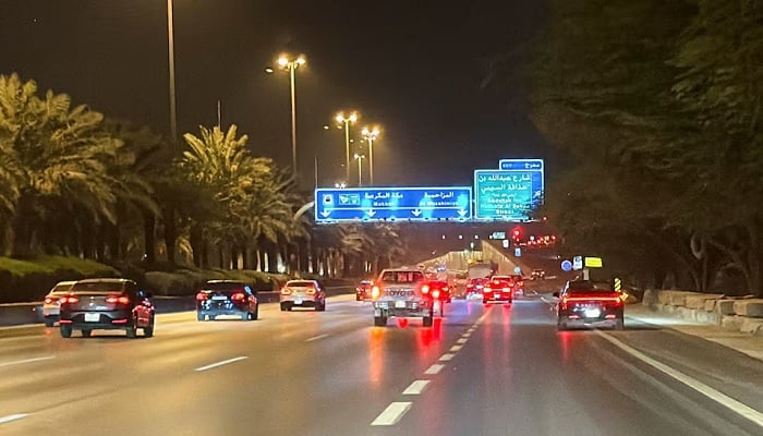 Vehicles drive along a street near the Diplomatic Quarter in Riyadh, Saudi Arabia, March 3, 2026. — Reuters