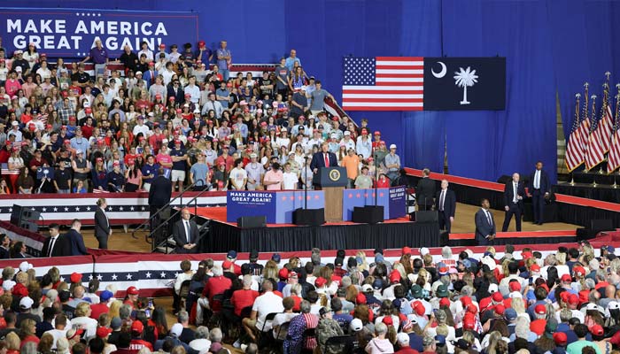 US President Donald Trump attends a rally in support of Republican US Senate candidate Darline Graham ahead of the midterm elections at T. Ed Garrison Arena at Clemson University in Pendleton, South Carolina, US, October 21, 2026. — Reuters