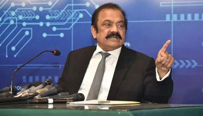 PMs aide on political affairs Senator Rana Sanauallah Khan is addressing the press conference. — PID/File