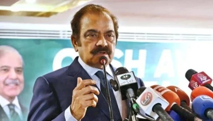 Prime Ministers Adviser on Political Affairs Rana Sanaullah speaks during an event in Islamabad, June 25, 2025. — APP/File