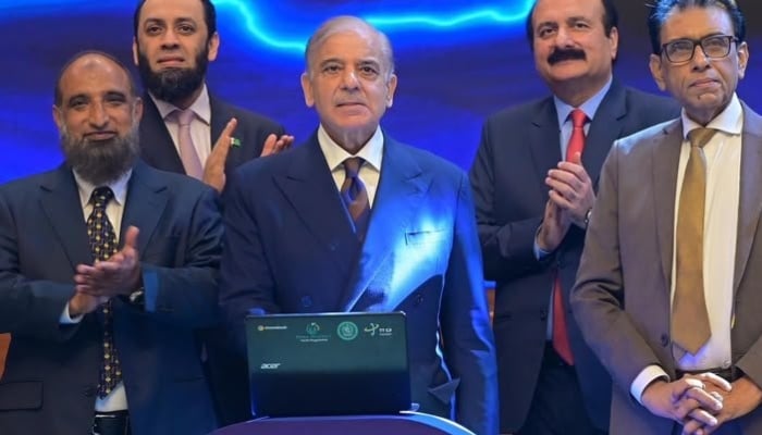 Prime Minister Shehbaz Sharif launches the PM Youth Chromebook Scheme during an event in Islamabad, October 25, 2026. — X/PakPMO