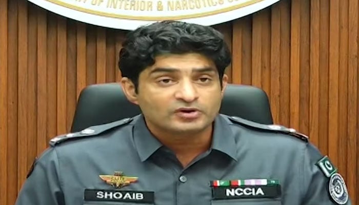 National Cyber Crime Investigation Agency Additional Director Shoaib Khan addresses a press conference in Islamabad on October 25, 2026. — Screengrab via Geo News