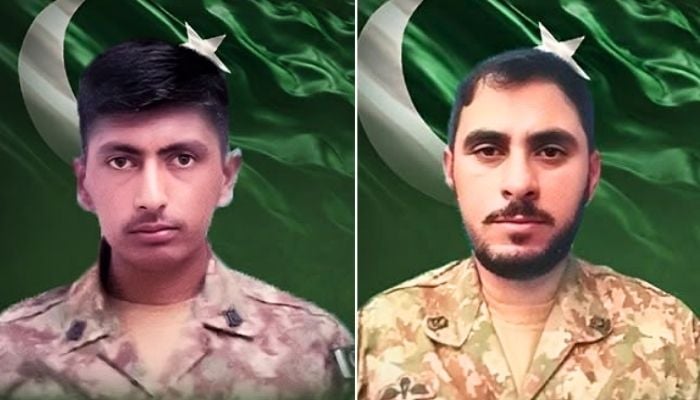 Martyred Pakistan Army soldiers, Sepoy Taseer Ahmed (left) and Naik Ghulam Murtaza, are seen in this collage. — ISPR