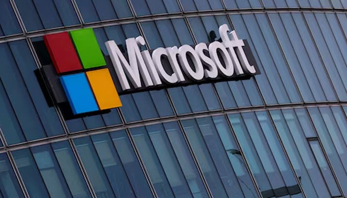 A view shows a Microsoft logo at Microsoft offices in Issy-les-Moulineaux near Paris, France, March 21, 2025. — Reuters