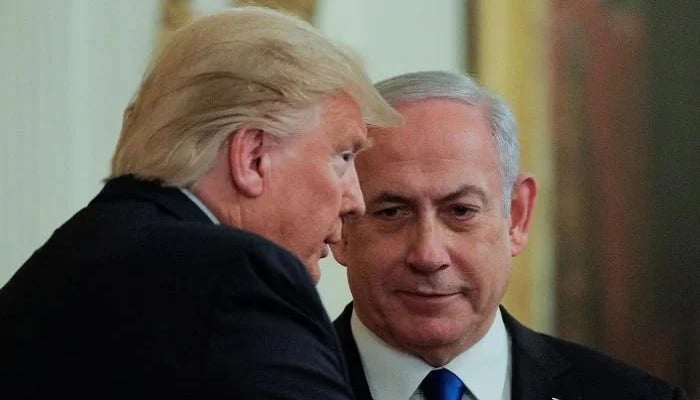 US President Donald Trump and Israels Prime Minister Benjamin Netanyahu talk in the midst of a joint news conference in the White House in Washington, US, January 28, 2020.— Reuters