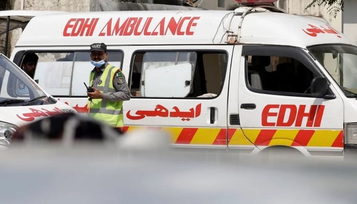 Ambulances are parked outside a mortuary following a deadly fire at the Pakistan Institute of Medical Sciences hospital in Islamabad, August 26, 2026. — Reuters