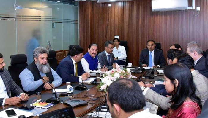 Minister of State for Finance Bilal Azhar Kayani chairs a consultative meeting on enhancing SME exports, improving access to export finance and addressing challenges faced by small and medium-sized exporters in Islamabad, October 29, 2026. — Geo News